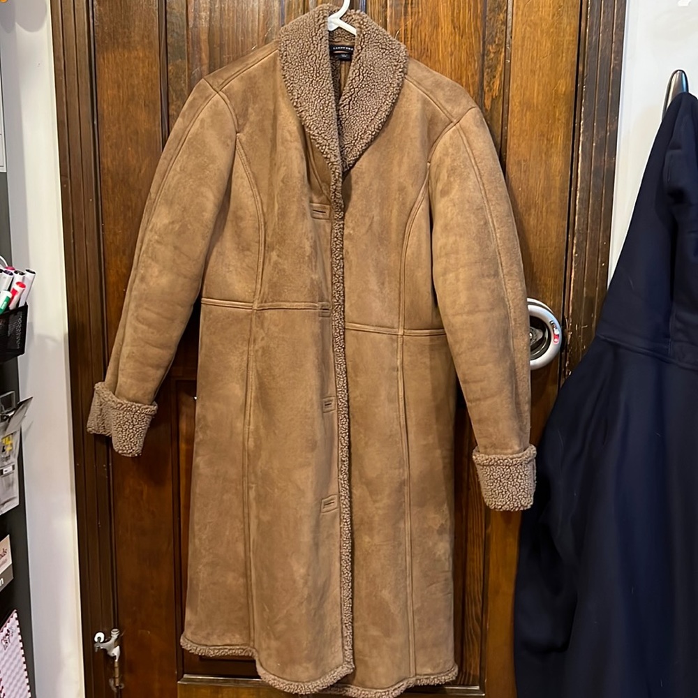 Lands End Sherpa Winter Coat Tan Petite Medium